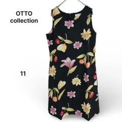 OTTO collection花柄ノースリーブワンピース11号L 黒総柄レトロ