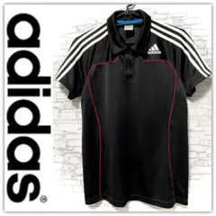 【美品】アディダス 半袖 ポロシャツ メンズ O XL 黒 赤ライン 吸汗速乾のサムネイル
