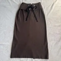 FENNEL マキシスカート ウエストリボン スリット ブラウン ストレッチ 茶