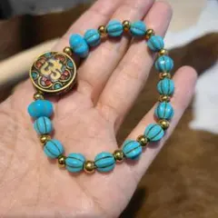 【SALE 】ターコイズブルー オームシンボル ブレスレット　アンティーク風