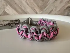 パラコード編み込みストラップ グレー×ピンク