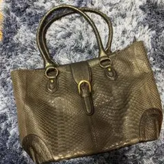 黒レザー蛇皮風ハンドバッグ