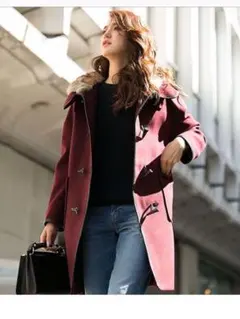 新品 ナノユニバース カシミアタッチ ラビットファー付 ダッフルコート ボルドー