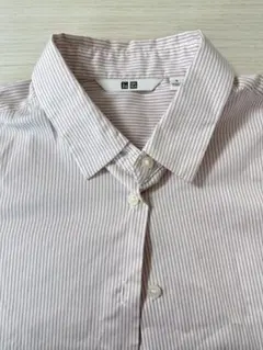 UNIQLO 細ストライプ コットン 長袖シャツ　ピンク
