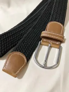 ブラックメッシュベルト シルバーバックル ブラウン合皮