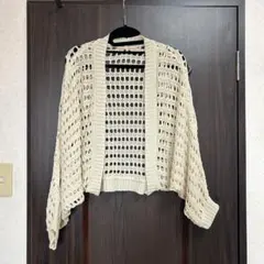 クリーム色 レース編み カーディガン フリーサイズ