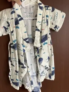 クジラ柄 ベビー甚平 100%コットン