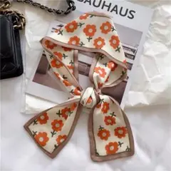 花柄 シルク風スカーフ リボンスカーフ ヘアバンド バッグチャーム 韓国スタイル