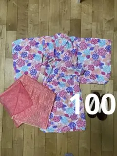 女の子　浴衣セット　紫陽花　花柄　白地　ピンク紫100cm