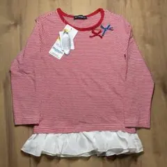 新品タグ付 ムージョンジョン 100 長袖 ボーダー フリル リボン 女の子