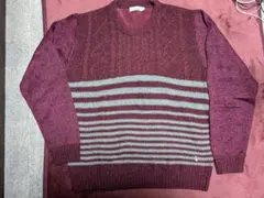 ハッシュパピー　ワインレッドとグレーの横縞模様のセーター