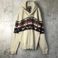 Y1061古着　ニットセーター　柄　ベージュ　90s Y2K