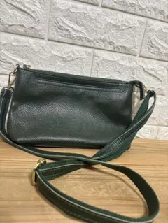 【美品】本革 ショルダーバッグ 牛革 ポーチ グリーン 小物入れ サコッシュ