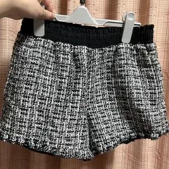 黒白ツイードフリルショートパンツ