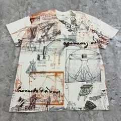 キ*︎様 総柄 レオナルド・ダ・ヴィンチ アートTシャツ ベージュ 古着　Mのサムネイル