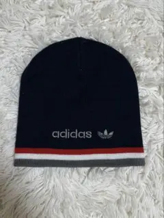adidas ネイビー ストライプ ニット帽