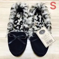 【未使用】モカシン Sサイズ ブラック ヒョウ柄 ファー スエード シューズ 靴