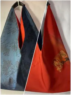 美華品❣️ハンドメイドリバーシブル大島紬×ちりめん三角バッグトートバッグ631