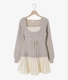 MAJESTIC LEGON レイヤードライクプリーツニットワンピ ベージュ