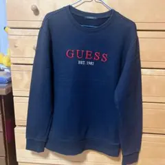 GUESS ゲス フロントロゴ刺繍 スウェット トレーナー Mサイズ ブラック