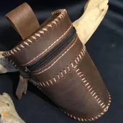 新品 本革レザーウエストバッグ ベルトポーチ ダークブラウン メンズ アウトドア