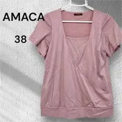 AMACA ピンク Vネック Tシャツ M カシュクール 涼しい 半袖 リヨセルのサムネイル