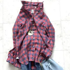 美品 フィナモレ 長袖シャツ リネン100% チェック 38 イタリア製のサムネイル