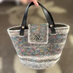 美品☆カラフルストライプのかごバッグ　ハンドバッグ