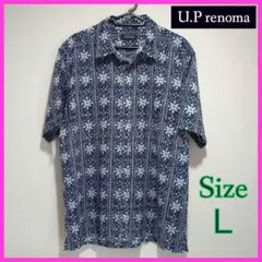 【U.P renoma】メンズ シャツ 半袖 柄 開襟 紺 白 社交ダンス 美品のサムネイル