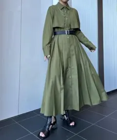 HARE プリーツフェイクレザーベルトワンピース