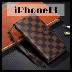 チェック柄 手帳型 iPhoneケース iPhone13 ブラウン