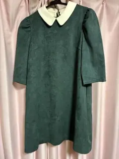 レディアゼル　2way ポッケ有り　グリーン 七分袖 Aラインワンピース