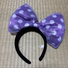 ミニーマウス 水玉リボンカチューシャ 紫