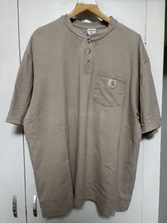 Carhartt Tシャツ XL ヘンリーネック ￼ベージュ コットン ポケット
