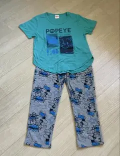 POPEYE ターコイズ Tシャツ グレー パンツ パジャマセット