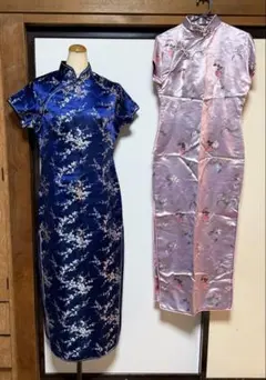 チャイナドレス 2点セット まとめ売り ネイビー ピンク 花柄 コスプレ