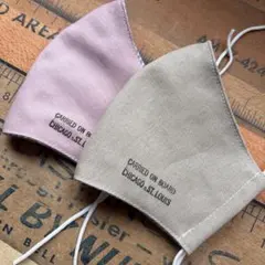 ハンドメイド布マスク★10064 大人用 薄いベージュ ピンク。白ゴム スタンプ