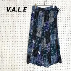 V.A.L.E パッチワーク風スカート（M）総柄 花柄 ドット ウエストゴム