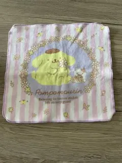 ポムポムプリン ミニタオル ストライプデザイン　ハンカチ　ピンク