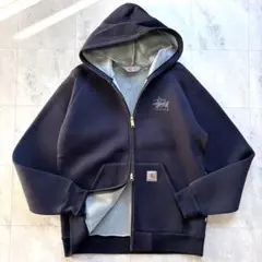 【超希少】ステューシー×カーハート ジップパーカー XL ダブルジップ ネイビー