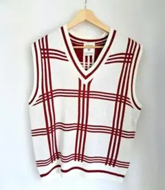 チェック柄 Vネック ニットベスト　大きめ