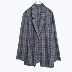 グレーチェック テーラードジャケット ゆったり 羽織り オーバーサイズ 薄手