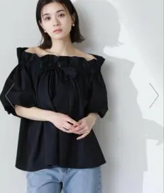 NATURAL BEAUTY BASIC 2wayリボンボウブラウス ブラックS