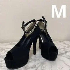 ハイヒール ストラップ付 厚底 黒 M