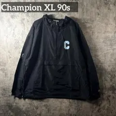 Champion ハーフジップナイロンジャケット 黒 XL チャンピオン　90sのサムネイル