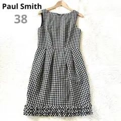 ポールスミス ワンピース チェック柄 モノトーン フリル ノースリーブ 38
