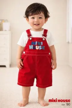 ミキハウス オーバーオール 90 赤 レトロ デニム 美品