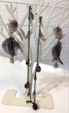 イヤリング ネックレス セット 紫系 アクセサリー 上品 個性的 大人可愛い