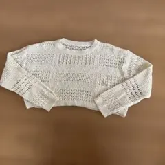 透かし編みアイボリーMクロップドセーター