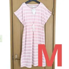 ワンピース　ピンク　ボーダー　パイル　М　サイズ　夏　リボン　ゆったり　部屋着
